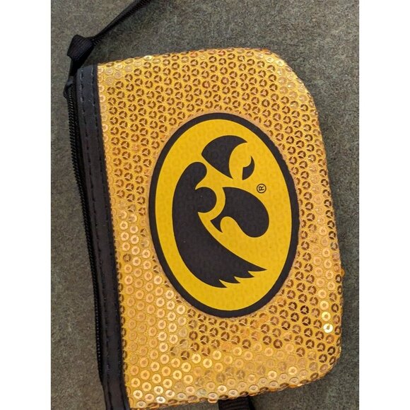 Iowa Hawkeye Coin Purse Yellow Sequins Zip up Key Chain 5"X4" - Picture 2 of 5